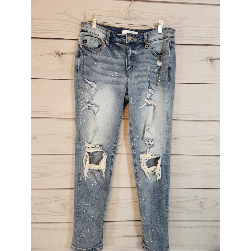 Kancan Women's Blue Solid Mid Rise Cotton Distressed Skinny Jeans Size 7/27